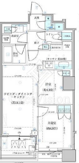 パークタワー勝どきミッド/サウス　S1019号室　間取り