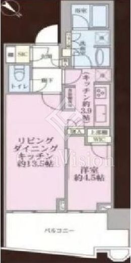 パークタワー勝どきミッド/サウス　M13F4号室　間取り