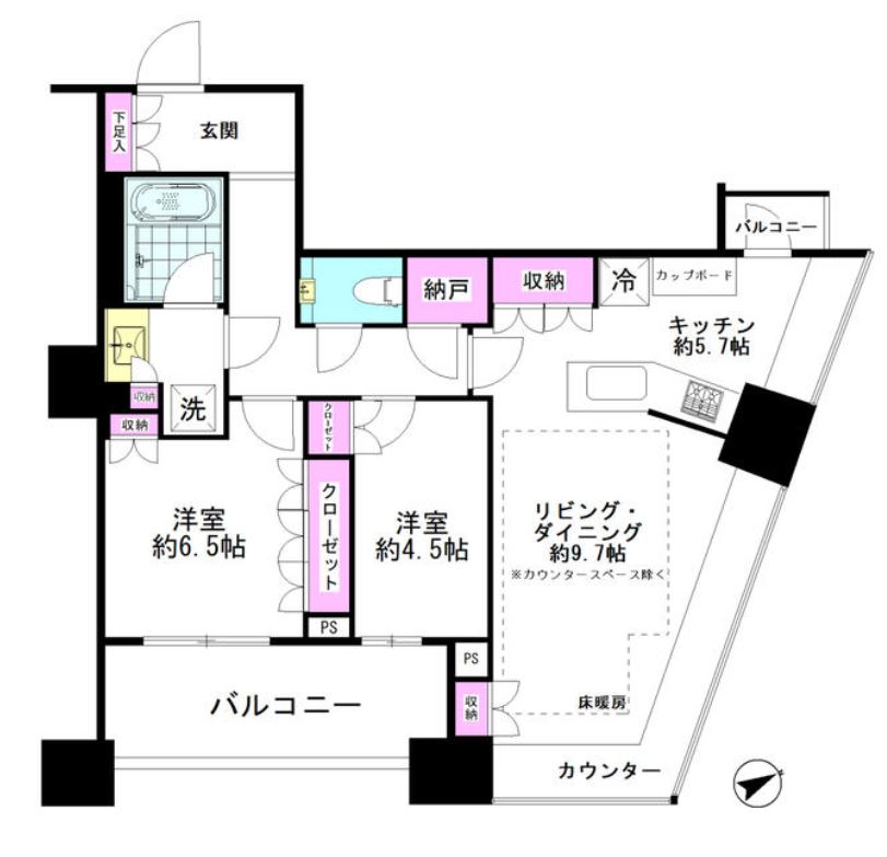 パークタワー勝どきサウス　24F号室　間取り