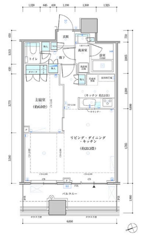 パークタワー勝どきサウス　1410号室　間取り