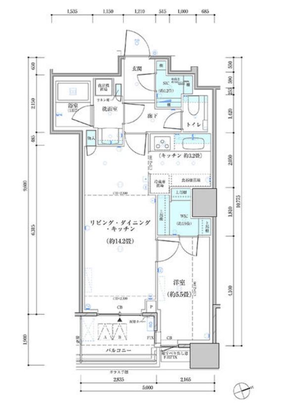 パークタワー勝どきサウス　1816号室　間取り