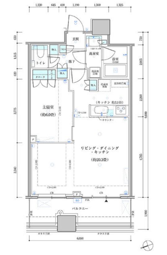パークタワー勝どきサウス　1410号室　間取り