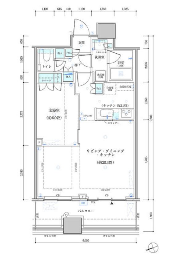 パークタワー勝どきサウス　1810号室　間取り