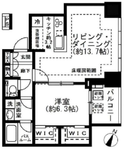 プレミストタワー白金高輪　1705号室　間取り