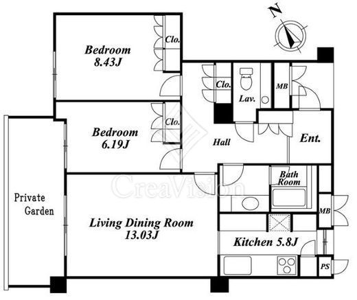 ガーデン東が丘　E105号室　間取り