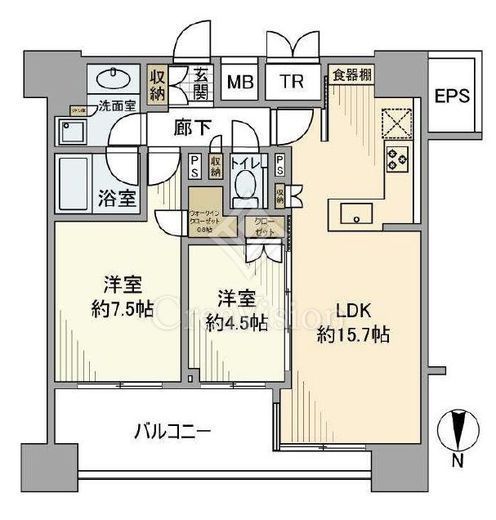グランリビオ芝大門　16F1号室　間取り