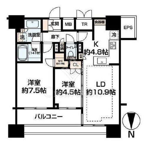 グランリビオ芝大門　17F1号室　間取り