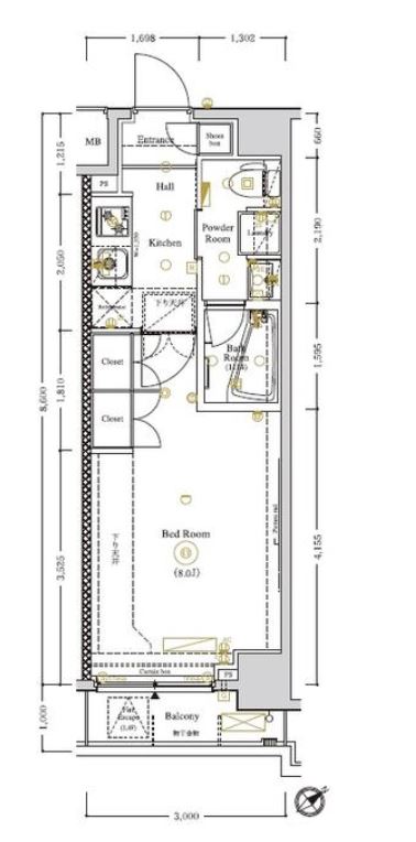 アクサス武蔵小山アジールコート　408号室　間取り