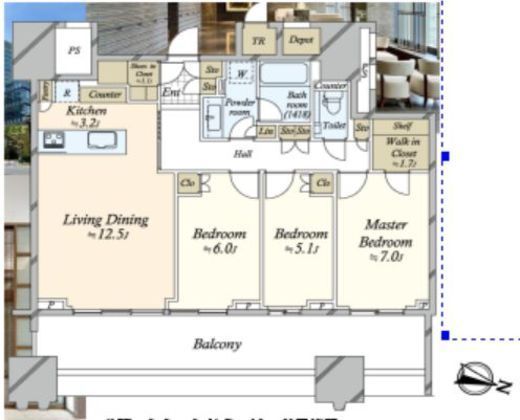 パークコート文京小石川ザ・タワー　20F2号室　間取り