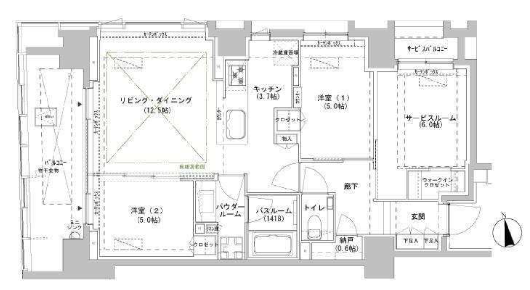 パークスフィア牛込神楽坂　1301号室　間取り