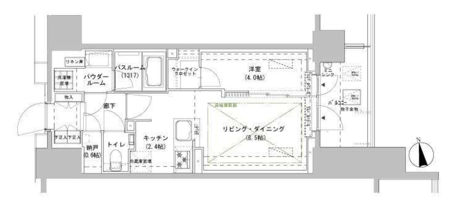 パークスフィア牛込神楽坂　1106号室　間取り