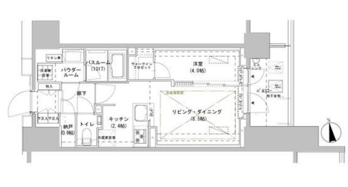 パークスフィア牛込神楽坂　406号室　間取り