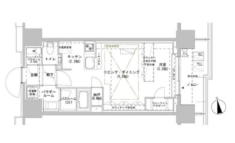 パークスフィア牛込神楽坂　608号室　間取り