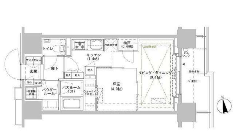 パークスフィア牛込神楽坂　1209号室　間取り