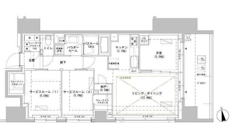 パークスフィア牛込神楽坂　705号室　間取り