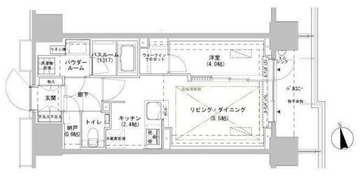 パークスフィア牛込神楽坂　1306号室　間取り