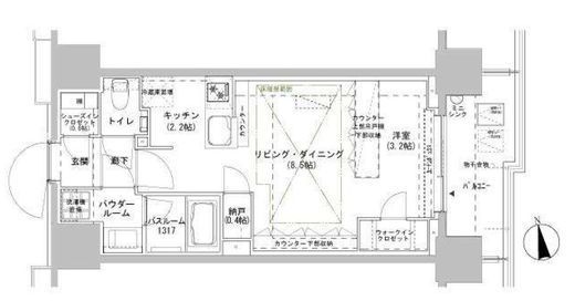 パークスフィア牛込神楽坂　1308号室　間取り