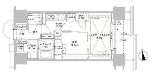 パークスフィア牛込神楽坂　409号室　間取り