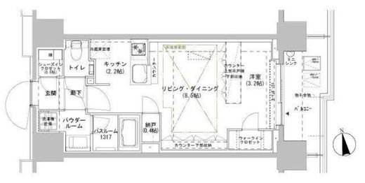 パークスフィア牛込神楽坂　708号室　間取り