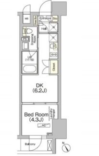 JP noie 門前仲町 (ジェーピーノイエ門前仲町)　802号室　間取り