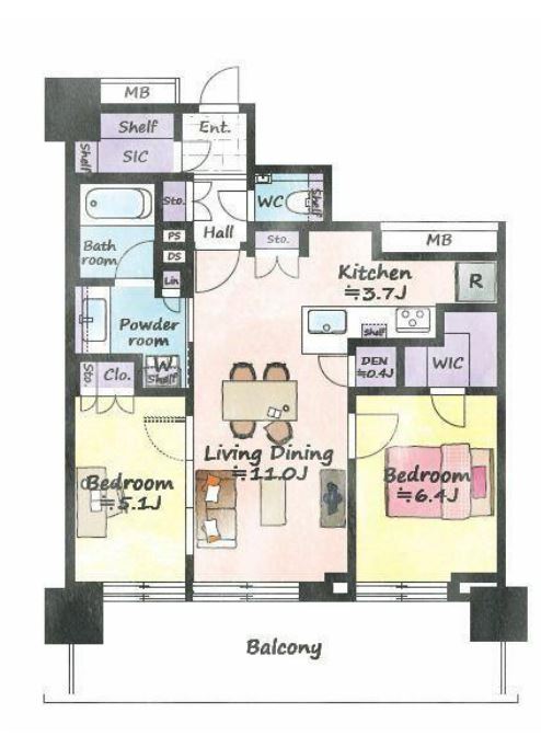 プラウドタワー亀戸クロス　14F号室　間取り