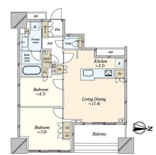 プラウドタワー亀戸クロス　B309号室　間取り