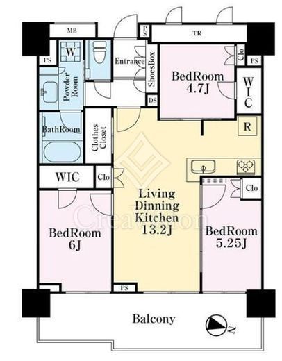 プラウドタワー亀戸クロス　G915号室　間取り