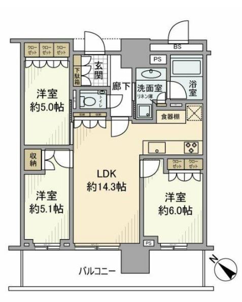 ブランズタワー豊洲　36F号室　間取り