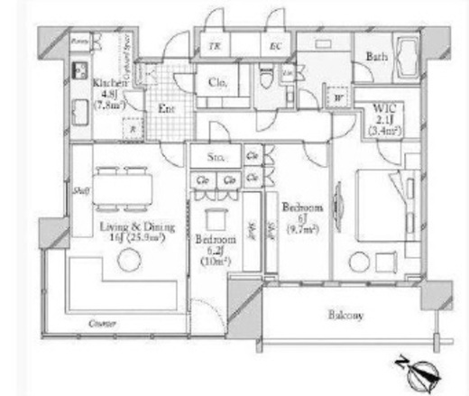 THE ROPPONGI TOKYO CLUB RESIDENCE　2802号室　間取り
