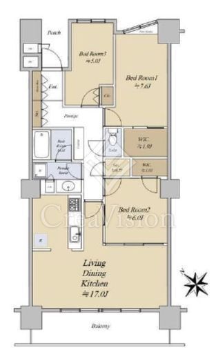 シティタワー品川　36F5号室　間取り