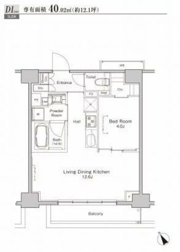 プラウドフラット渋谷富ヶ谷　609号室　間取り