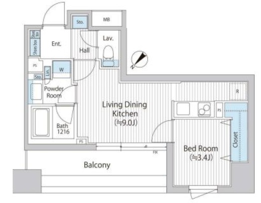 バウスフラッツ日本橋浜町　1001号室　間取り
