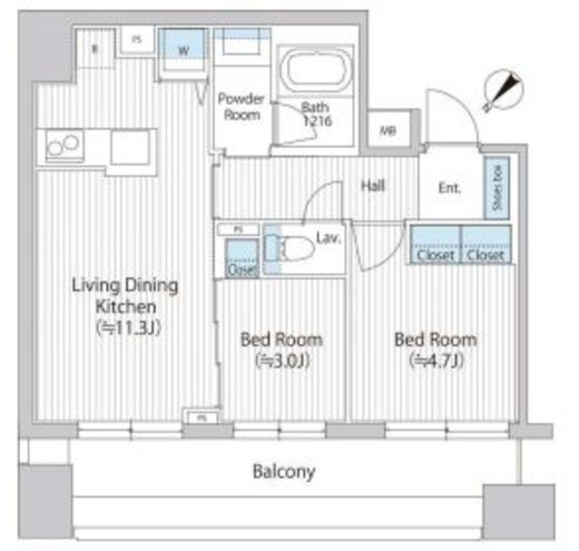 バウスフラッツ日本橋浜町　1003号室　間取り