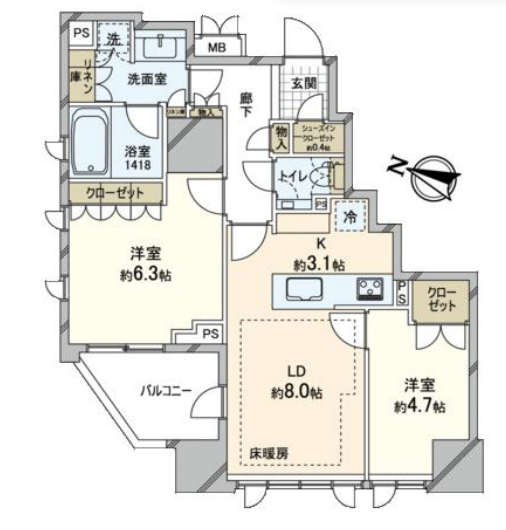 ジオ一番町　4F号室　間取り