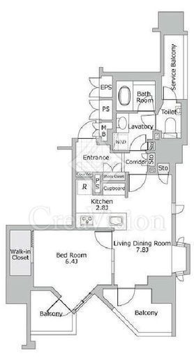 ジオ一番町　6F1号室　間取り