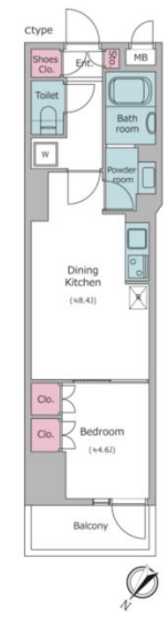 レジディア中目黒Ⅲ　508号室　間取り