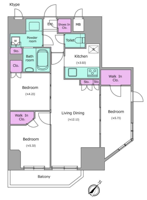 レジディア中目黒Ⅲ　1405号室　間取り
