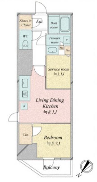 レジディア中目黒Ⅲ　506号室　間取り
