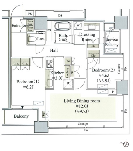目黒MARCレジデンスタワー　2201号室　間取り