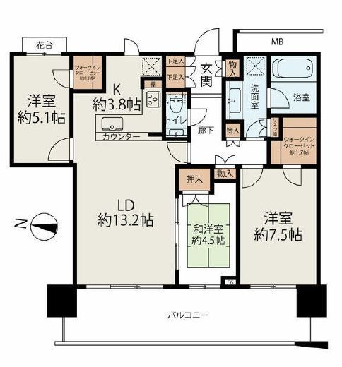アーバンドックパークシティ豊洲タワー　A4605号室　間取り