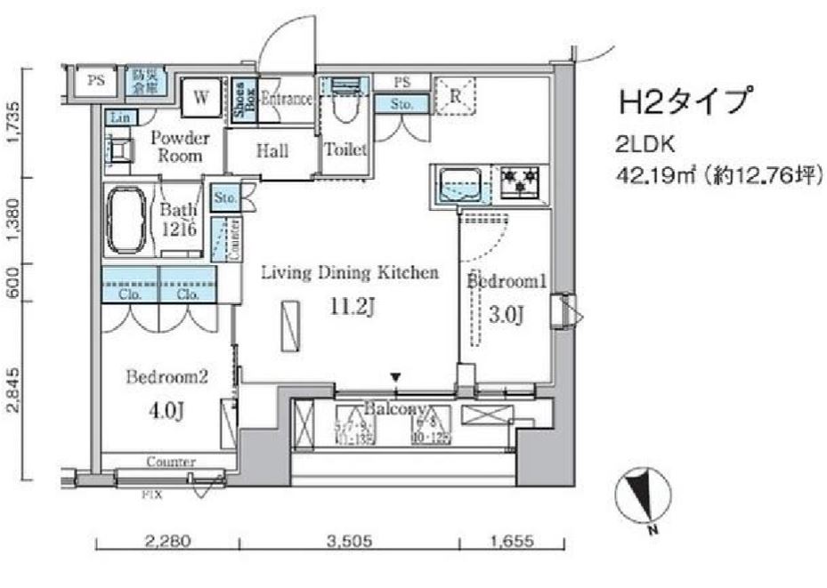 ライオンズフォーシア中央MINATO(ミナト)　1105号室　間取り