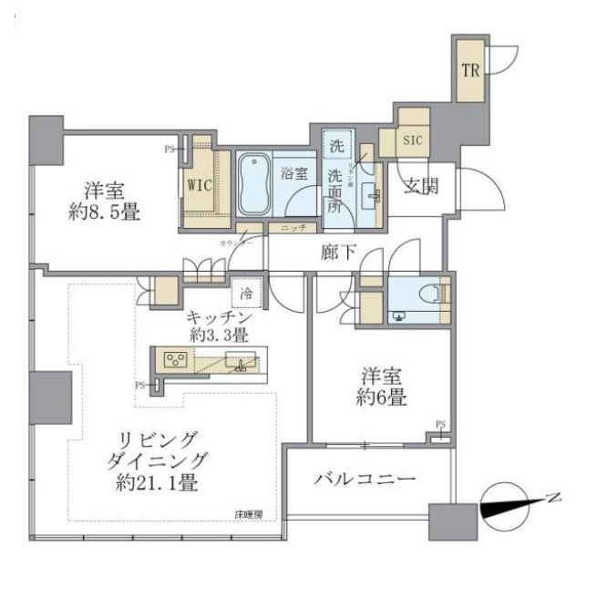 白金ザ・スカイ　Ｅ1710号室　間取り