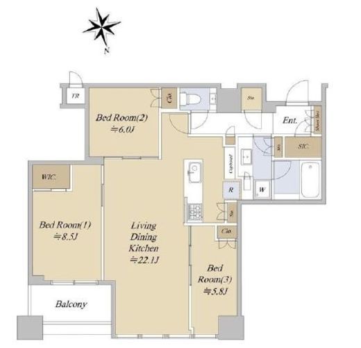 白金ザ・スカイ　44F1号室　間取り