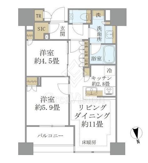 白金ザ・スカイ　E1916号室　間取り