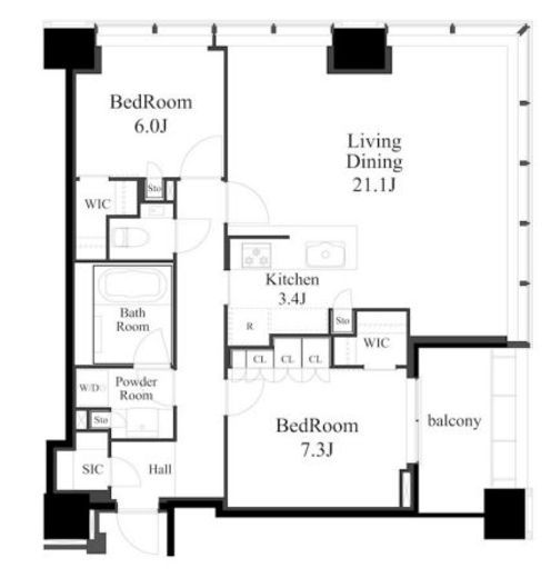 白金ザ・スカイ　E3712号室　間取り