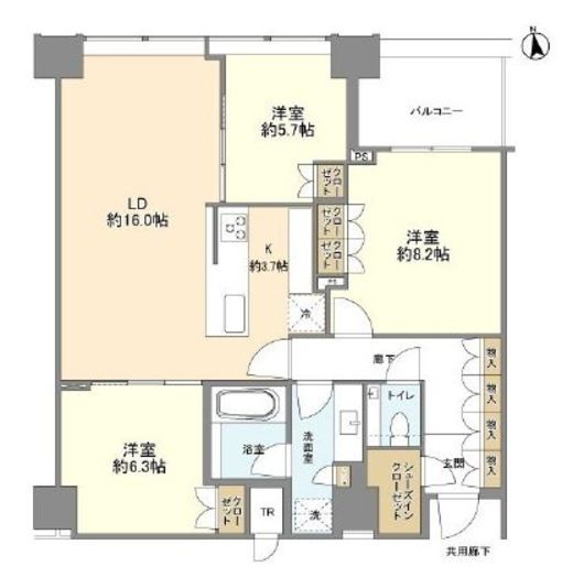 白金ザ・スカイ　E3915号室　間取り