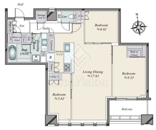 白金ザ・スカイ　E4406号室　間取り