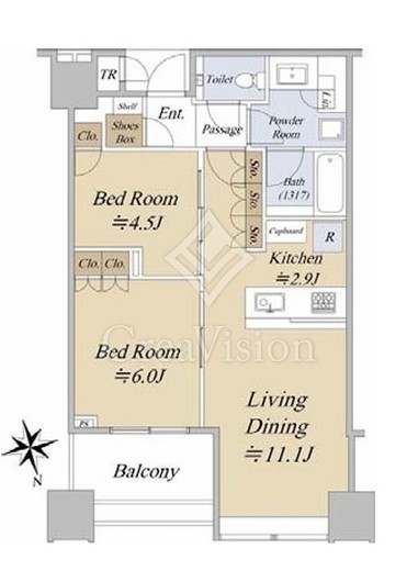 白金ザ・スカイ　13F2号室　間取り
