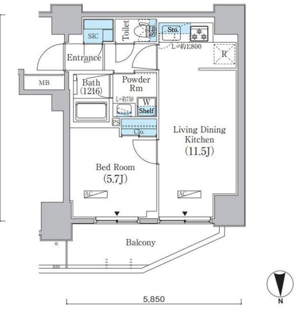 プライムブリス上野元浅草　1305号室　間取り