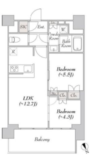 ウエリスアーバン水天宮前　1314号室　間取り